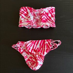 Mikoh Vibrant Pink and White Bikini Set